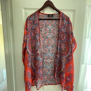 TOLANI paisley red/orange printed silk kimono